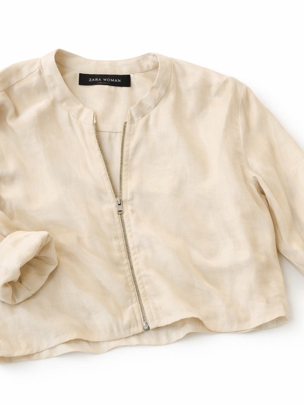 Zara Woman Lightweight Cream Zip Front Jacket